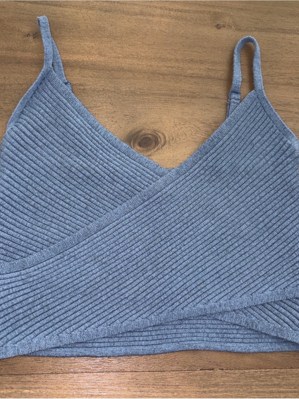 aerie Ribbed Crossover Cami in Dusty Blue-Medium